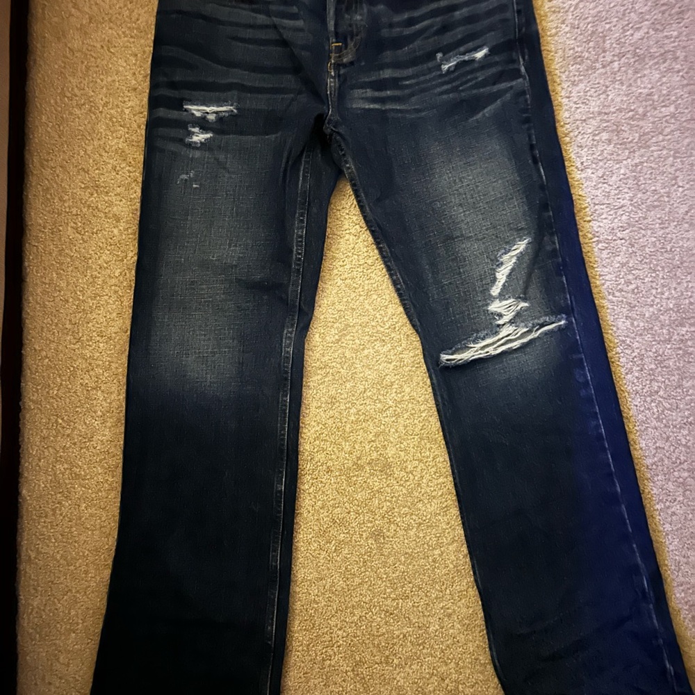 Hollister Dark Blue Distressed Straight Leg Jeans